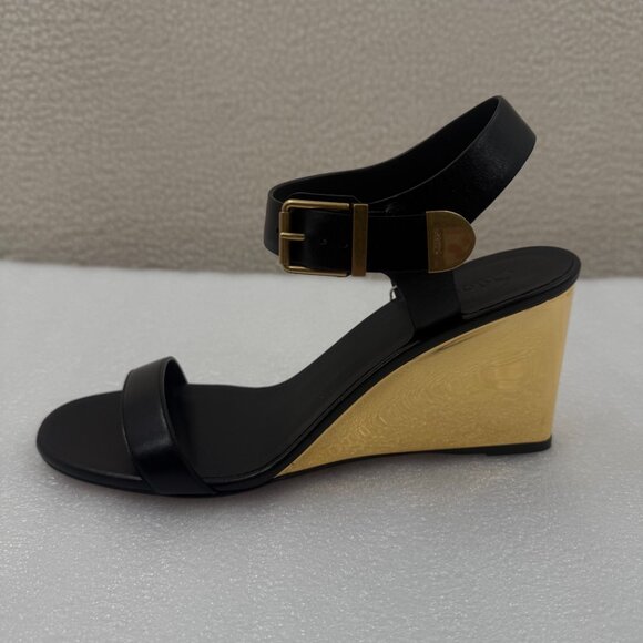 Chloé Rebecca leather sandals Black and Gold Wedge Sz 41 US 11 NEW - Picture 3 of 12
